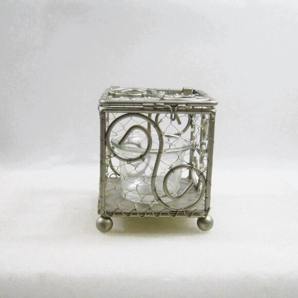 Beaded Wire Screened Container Votive Tealight Candleholder w/ Hinged top - Picture 3 of 7